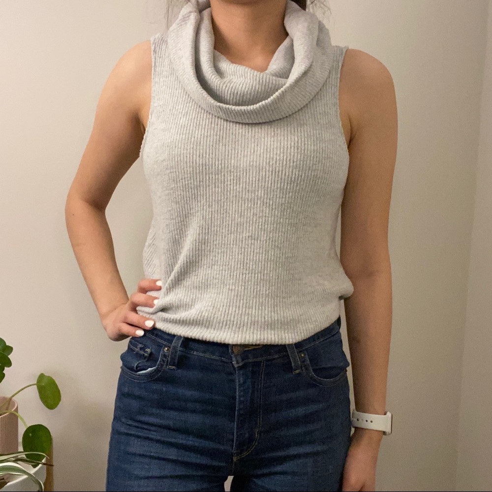 Anthropologie Grey Sleeveless Turtleneck Knit Top
